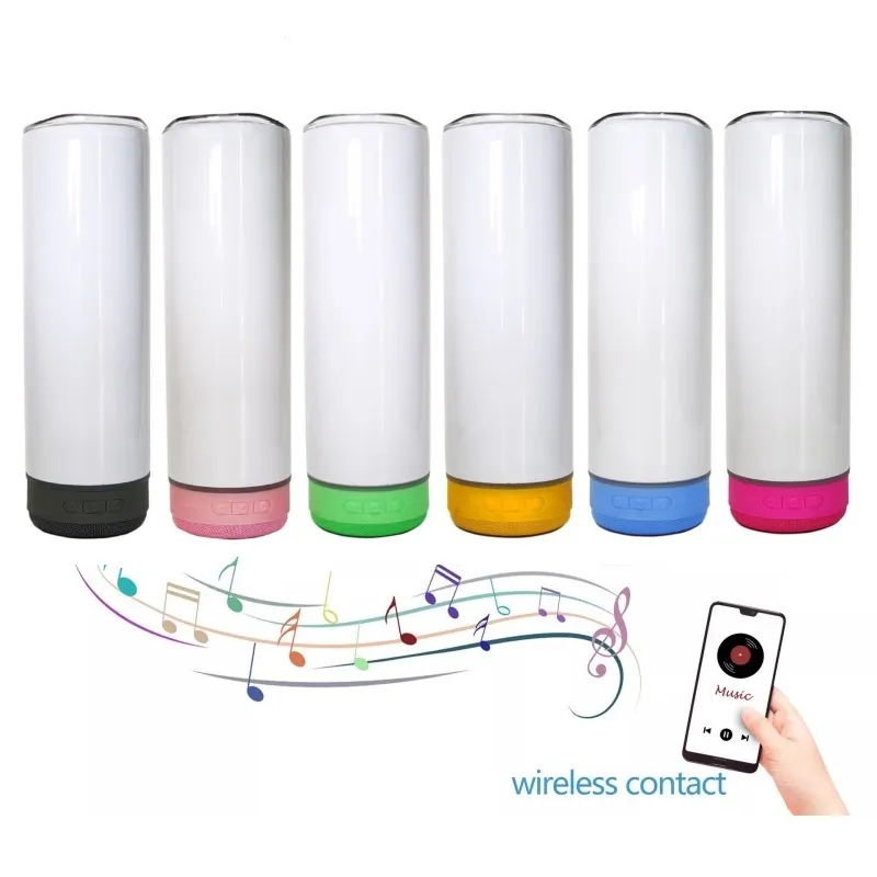 20oz sublimatie spaties muziek tuimelaar dubbele wand roestvrij staal vacuüm geïsoleerde koffiemokken waterdichte draadloze bluetooth luidspreker rechte kopjes t9i002634