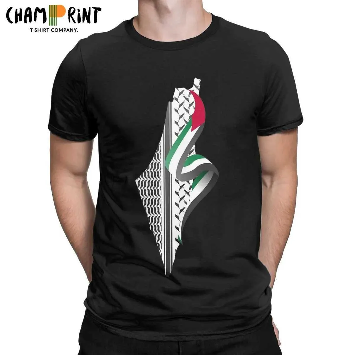 Herr t-shirts palestinska keffiyeh palestina karta mens vintage 100% bomull t-shirt rund hals kortärmad silver presentkläder H240506