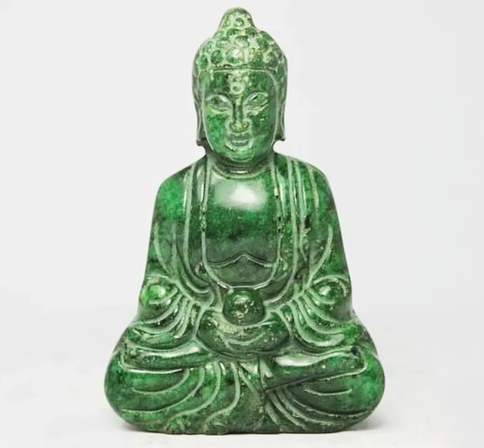 Skulpturer kinesiska handverk snidande Buddha Old Green Jade Statue