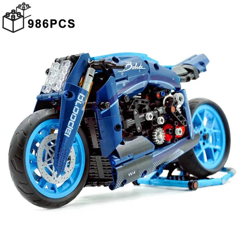 986pcs technique célèbre Diavel Blue Concept Motorcycle Blocys Assemble Bricks Vehicle Motorbike Toys Gifts for Boy Kids 240428