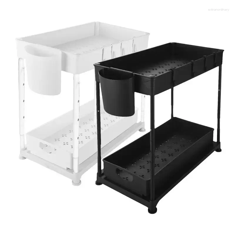 Rangement de cuisine 2 niveaux sous Organisateur d'évier avec panier coulissant Rack de drainage Socon