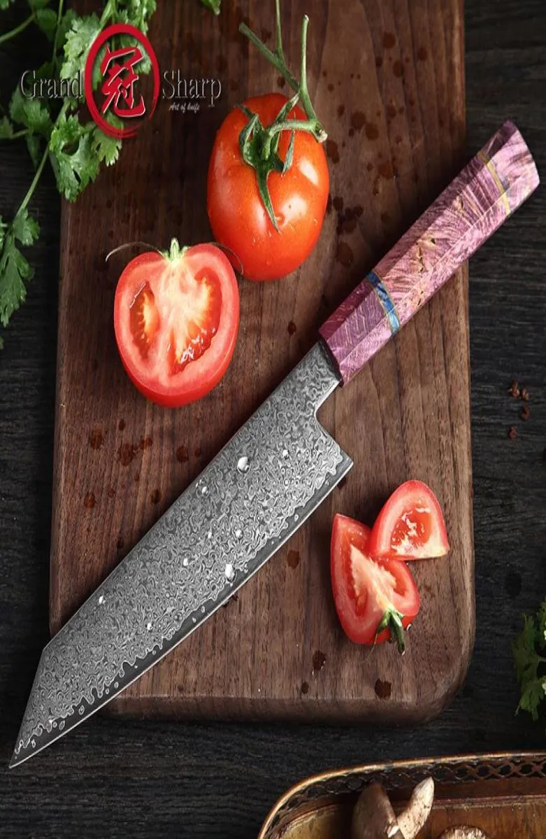 82 -Zoll -Kochmesser VG10 Damaskus Stahl Japanische Küchenmesser Kiritsuke Messer Fleisch Gemüse mit Geschenkbox Grandsharp4254541