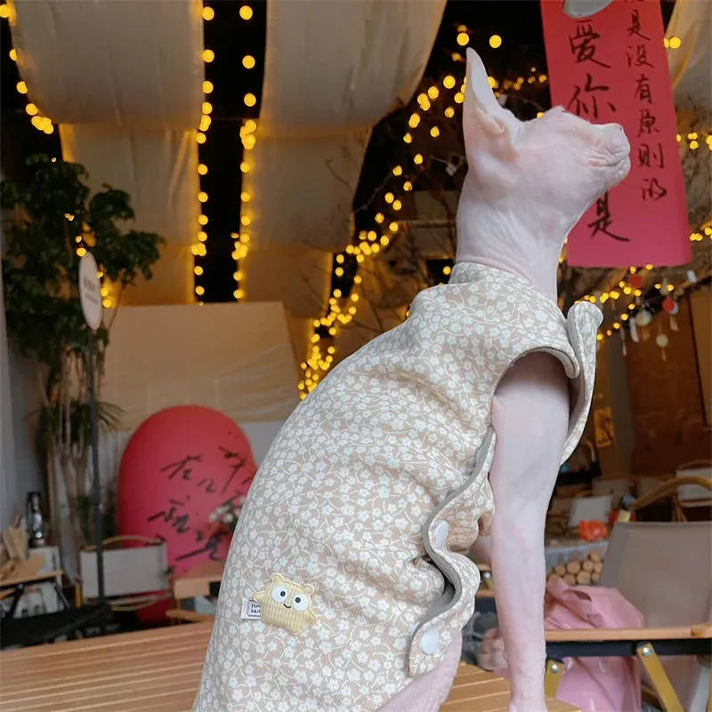 Maisons veste cardigan d'hiver pour chat sphnx, manteau de dessin sans manches en coton doux pour Devon Rex petits chiens, pyjama chaud doux pour un chat