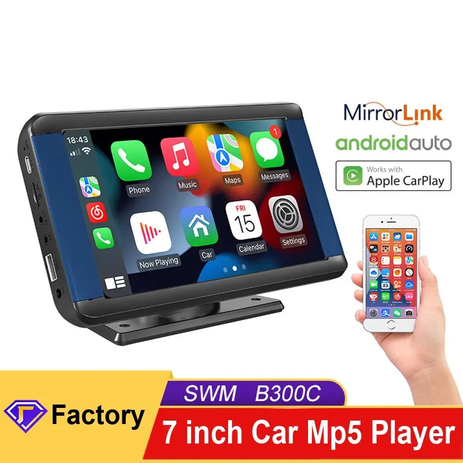 Видео портативный автомобиль MP5 Player Видео беспроводной монитор CarPlay Android Auto 7 -дюймовый сенсорный экран Bluetooth Universal Multimedia Stereo