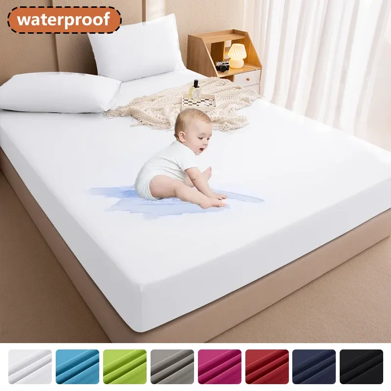 الفراش 100 ٪ مرتبة مقاومة للماء يغطي وسادة سرير غير قابل للتعديل غير قابل للتعديل واقي ورقة ملاءمة مع شريط مرن واحد الحجم 140/160/180x200
