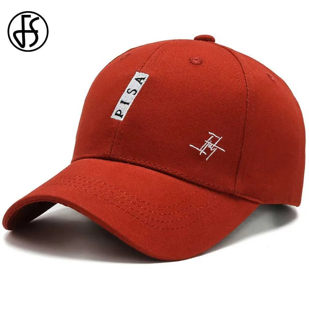 Ball Caps FS Red Casual Cotto Baseball Cap for Men Letter Borduurwerk vrouwen Trucker hoed Koreaanse stijl Zomer Sunshade Golf Caps Bone 2024 Y240507