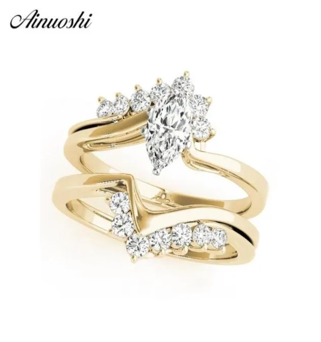 Ainuoshi 925 Sterling Silver Women Wedding Ring Sets Yellow Gold Color 08ct Marquise Lover Aniversary Ring Anillos de Plata Y200136210073