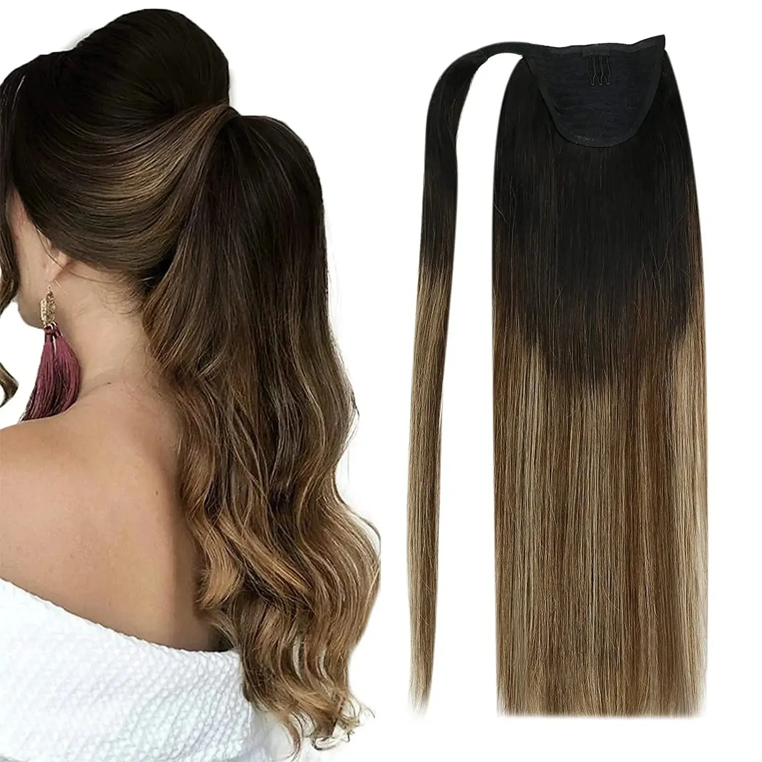 Vesunny paardenstaart menselijk haar recht 80 g clip in hair extensions menselijk 14-22 natuurlijke haar paardenstaarten geen klauwclip 240507