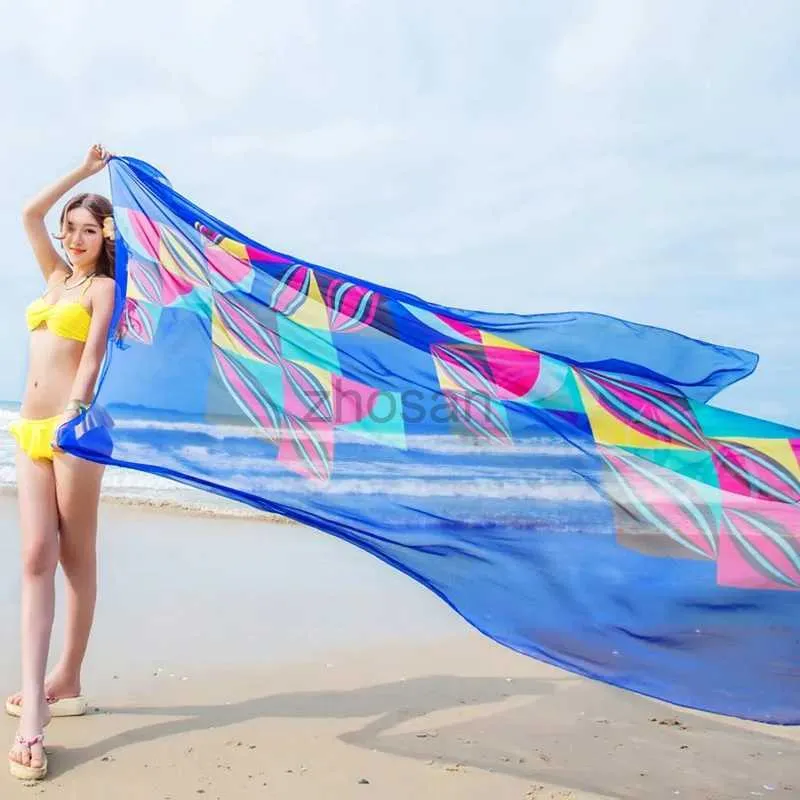 Женский пляж Носить женщины носить летнюю моду Супер большой шифоновый пляжный бикини в платье пляжная одежда тонкая шарф саронг с солнцезащитным кремом Pareo D240507