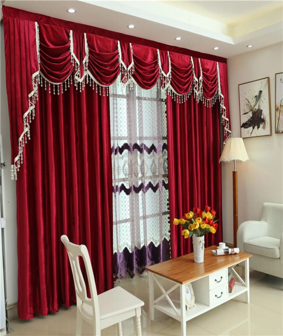 Amerikansk stil vinröd gardiner för vardagsrum scenen italiensk sammet gardin el sovrum fönster pelmet flanell draperier lj2012249183397