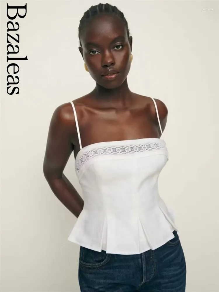 Kvinnors tankar Summer Crop Top Slim Tank Tops White Lace Patchwork Women Camis Streetwear Spaghetti Stems Camisole