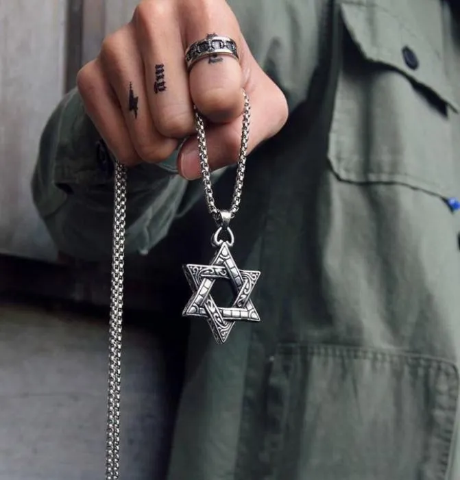 Colliers pendentifs Kpop Star of David Israel Chain for Men Women Judaica Color Hip Hop Long Jewish Jewelry Boys GOARS8229807