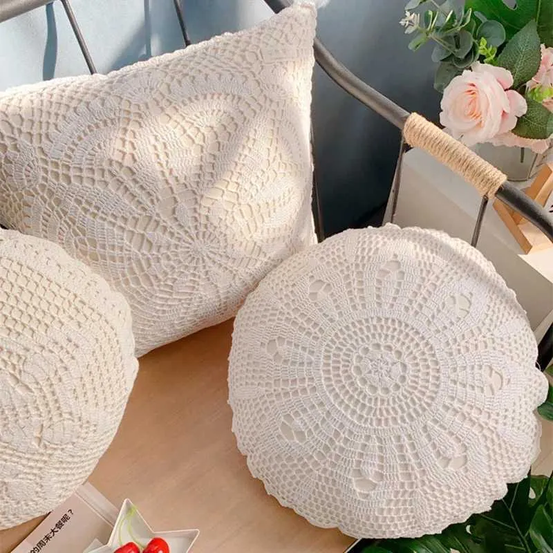 Coussin / coton décoratif coton et lin Crochet coussin de coussin arboresque croche artisanal 40 * 40 cm décoratifs pour canapé carré circulaire