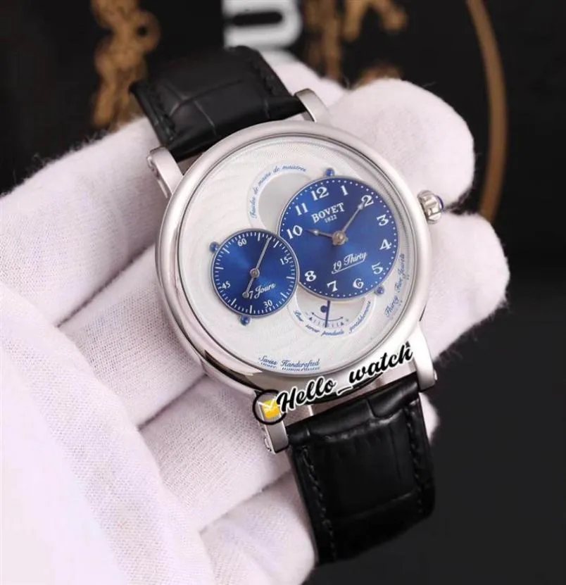 42mm Bovet 19Thirty Dimier Watches Rnts0008 Automatisk herrklocka White Dial Blue Subdial Steel Case Leather Strap HWBT Hello Watch7191547