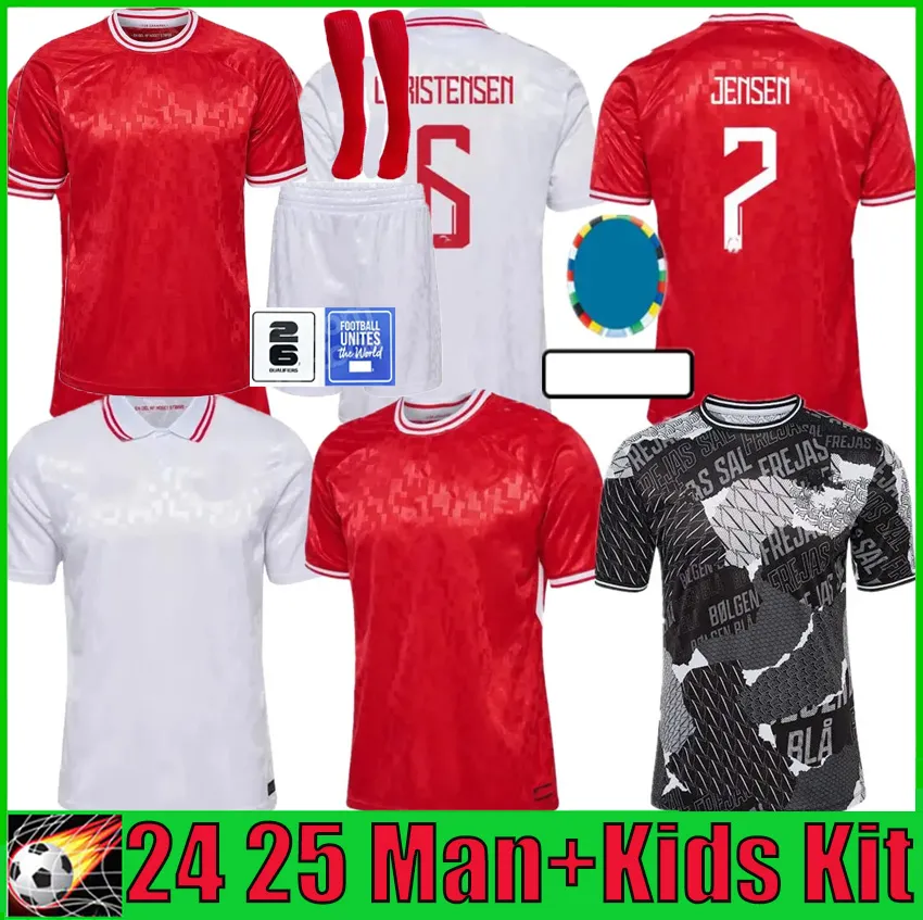 24 25 Maglie da calcio in Danimarca Eriksen a casa 2024 2025 Hojbjerg Christensen Skov Olsen Braithwaite Dolberg Magliette da calcio Kit Kit Kit