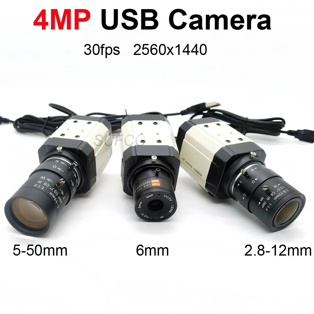 Kameralar Sufco 4MP USB Webcam PC Kamera 30fps 2560X1440 MJPG Yüksek Hızlı UVC Kutu Kamera Değişken Zoom Lens 2.812mm/550mm veya 6mmlens'i düzeltin