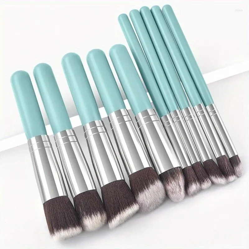 Escovas de maquiagem 10 ferramentas de conjunto de pincel de blush de blush azul claro