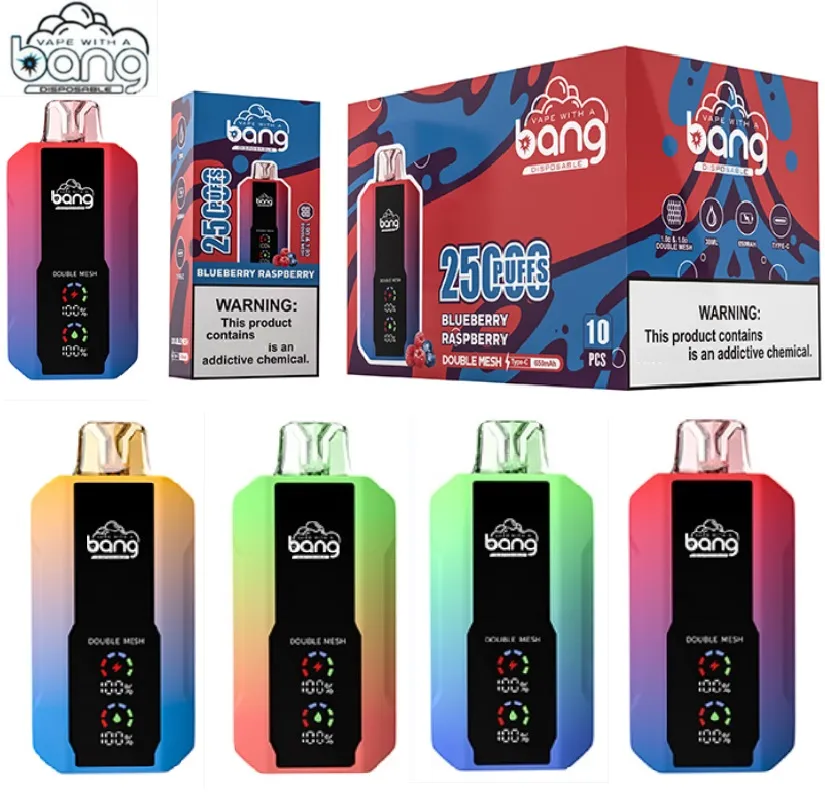 Authentischer Bang 25000 Puffs Digital Einwegvape Dual Pods 25K 40 ml vorgefüllte entsteuerbare E -Zigarette 12 Flavours Pod Device Stick