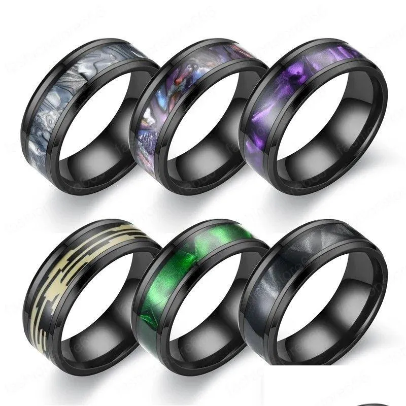 Anéis de banda 2021 gradiente colorido roxo shell titânio aço para homens mulheres presentes delicados femininos bonitos jóias de joalheria de entrega anel de entrega dhko4