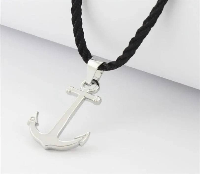 Runda Fashion IP Black Stainless Steel Sailor Anchor Pendant Necklace for Men Jewelry with Nylon Rope 201013239C7609458