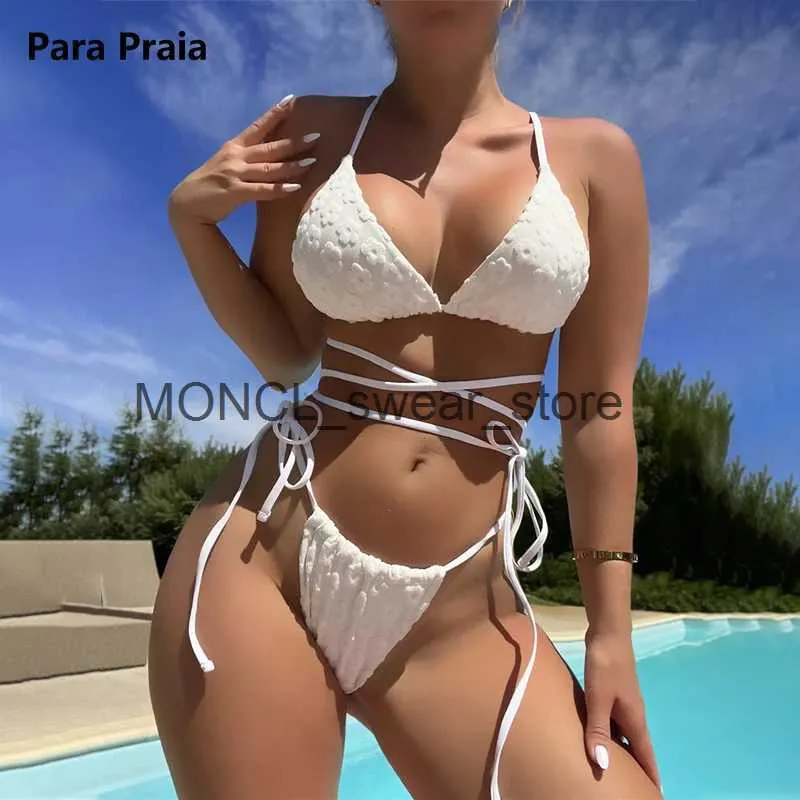 Swimwear femminile Para Praia Sexy High Cut Halter Bikini Set 2024 donne brasiliane donne da bagno femminile intorno a bandage su due pezzi da bagno H240507