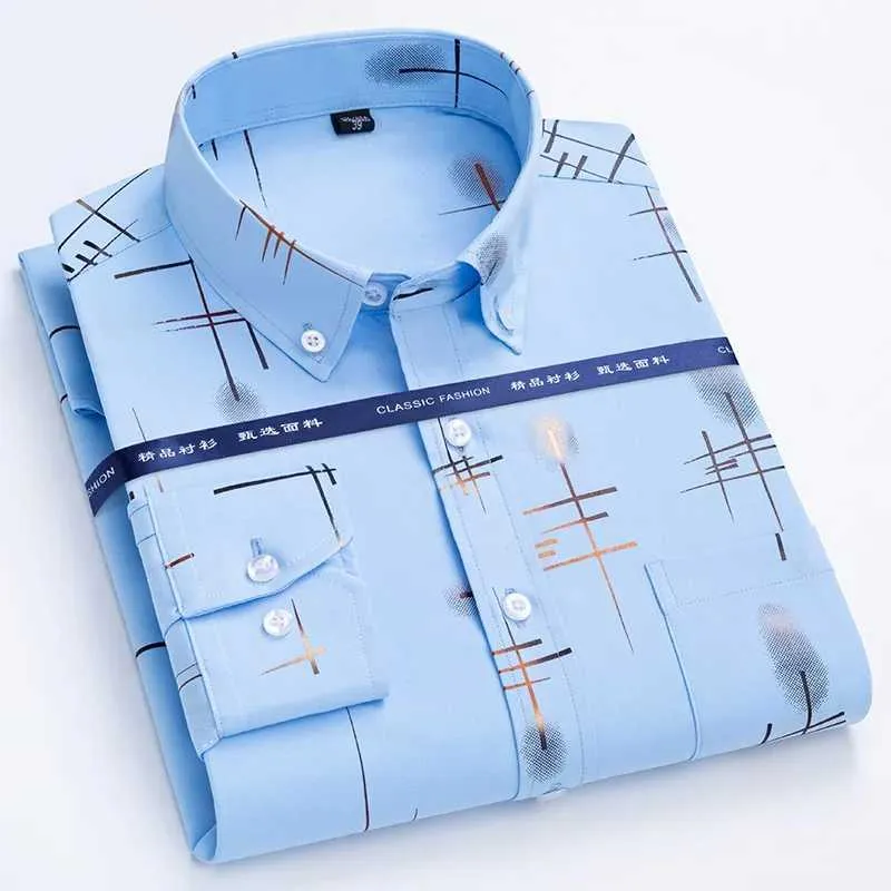 Men's Dress Shirts Social New Slim Fit Spring and Autumn Seasons Thin Long Sle Mens Non Shirt Fashion Business Casual Gold Plated Plaid d240507