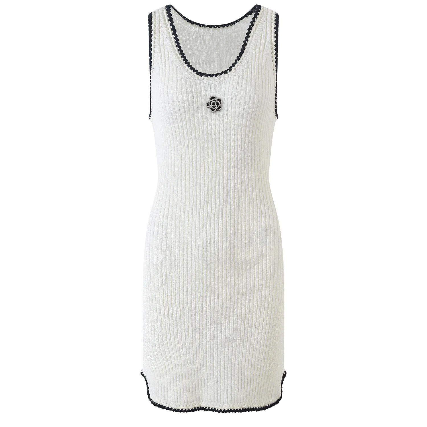 421 2024 Milaan Runway Dress Spring Summer Mouwloze jurken Witte kralen Damesjurk Mode Mode Hoogwaardige YL