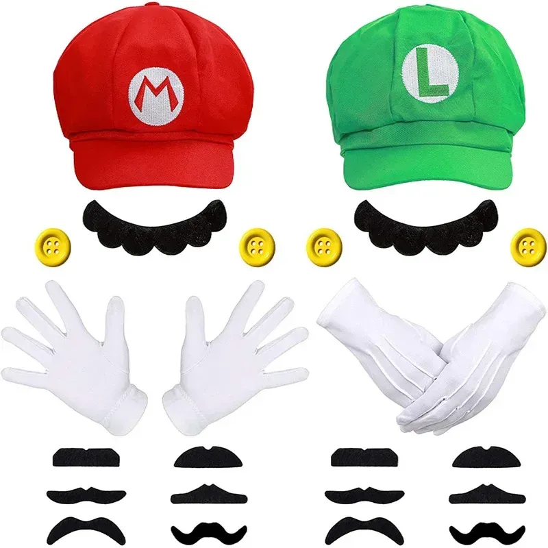 Hats Super Bros Luigi Adult Hat Cap Costume Cosplay Halloween Baseball Anime Unisex Role Play Hat (Red and Green) 2Pcs