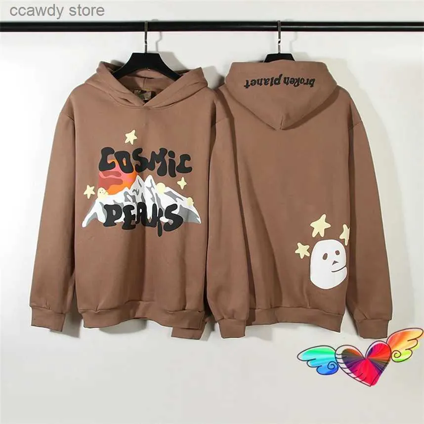 Męskie bluzy bluzy Brown Broken Planet Cosmic Peaks Bluets Men Men Foam Print Hip Hop Pullovers FECE H240507