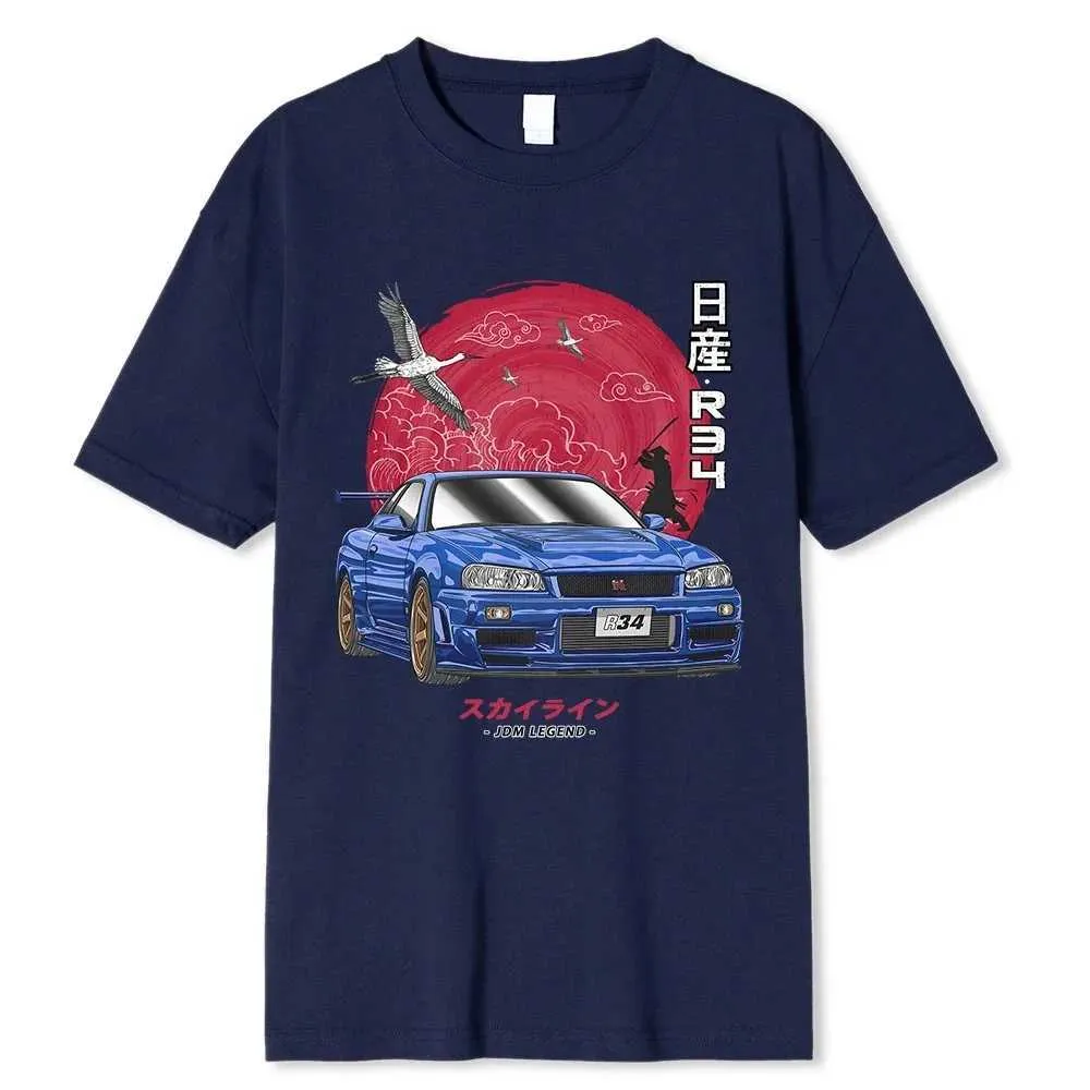 Męskie koszulki 2023 Summer Mężczyźni Kobiety bawełna db t shirt harajuku estetyczna 11-shirt zabawna jdm legenda kartury Nissan Skyline R34 T240506