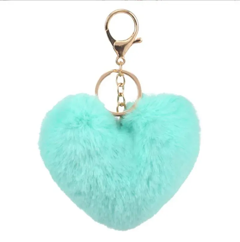 Love Pompom Keychain Gifts for Women Soft Heart Shape Pompom Imitated Rabbit Fur Key Chain Ball Car Bag Accessories Key Ring