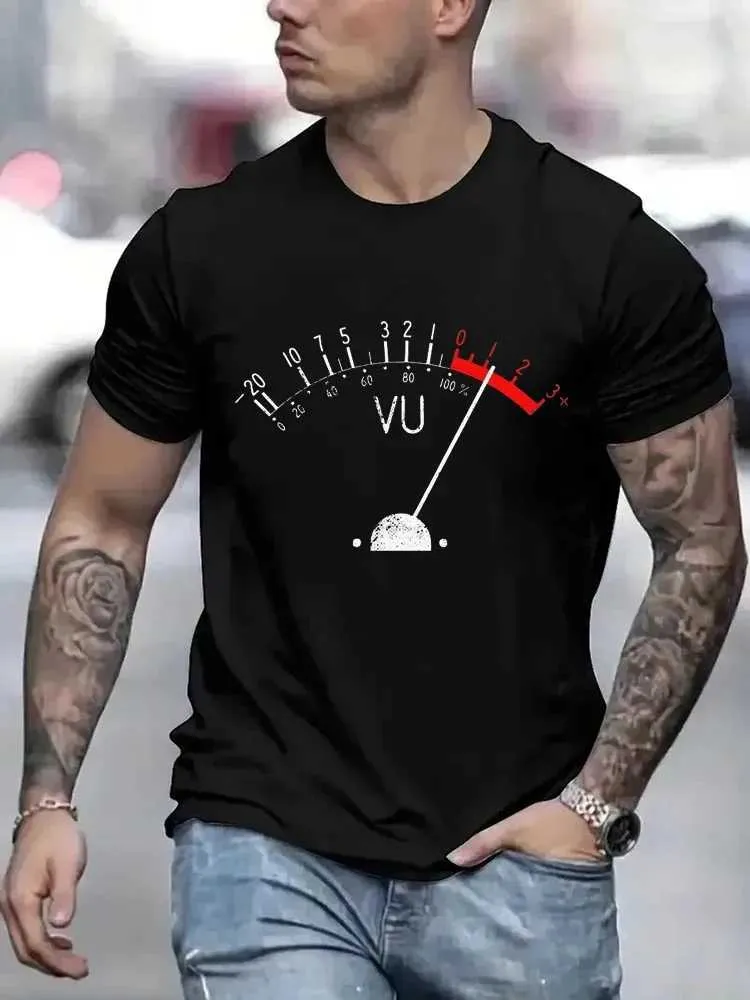 T-shirts voor heren vintage vu meter print heren t shirts strtwear zomer kleding extra grote t-shirts kleding los