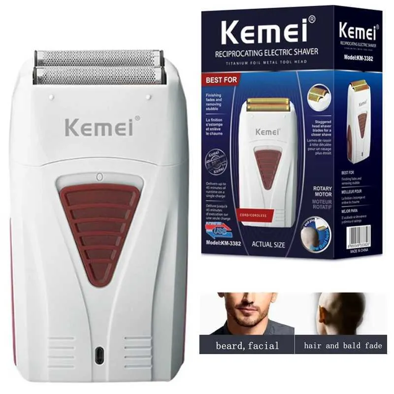 Shavers électriques Original Kemei Fination Fade Rechargeable Rasage électrique Rasage Coiffure Rasoir Electric Razor pour hommes Bald Tête de tête Machine Y240503