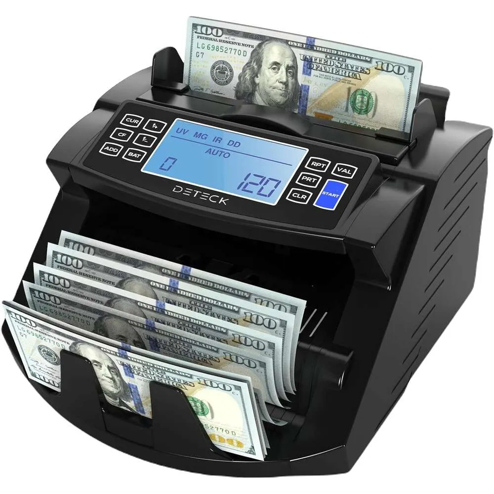 Money Counter Machine USA con display di grandi dimensioni, conteggio dei valori, rilevamento di contraffazioni UV/mg/IR e modalità batch - Conta 1300 fatture in modo rapido e accurato