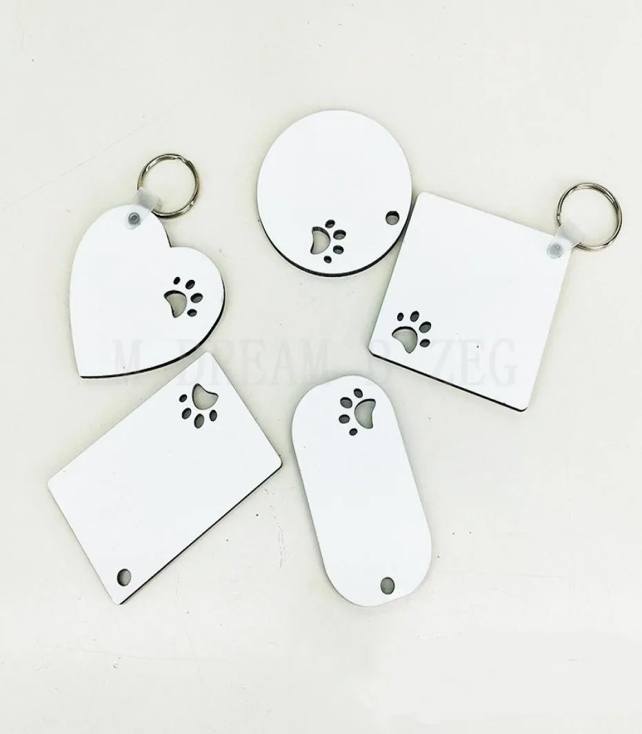 Puppy keychain sublimation MDF key ring paw print wooden key chain creative dog tag8987231