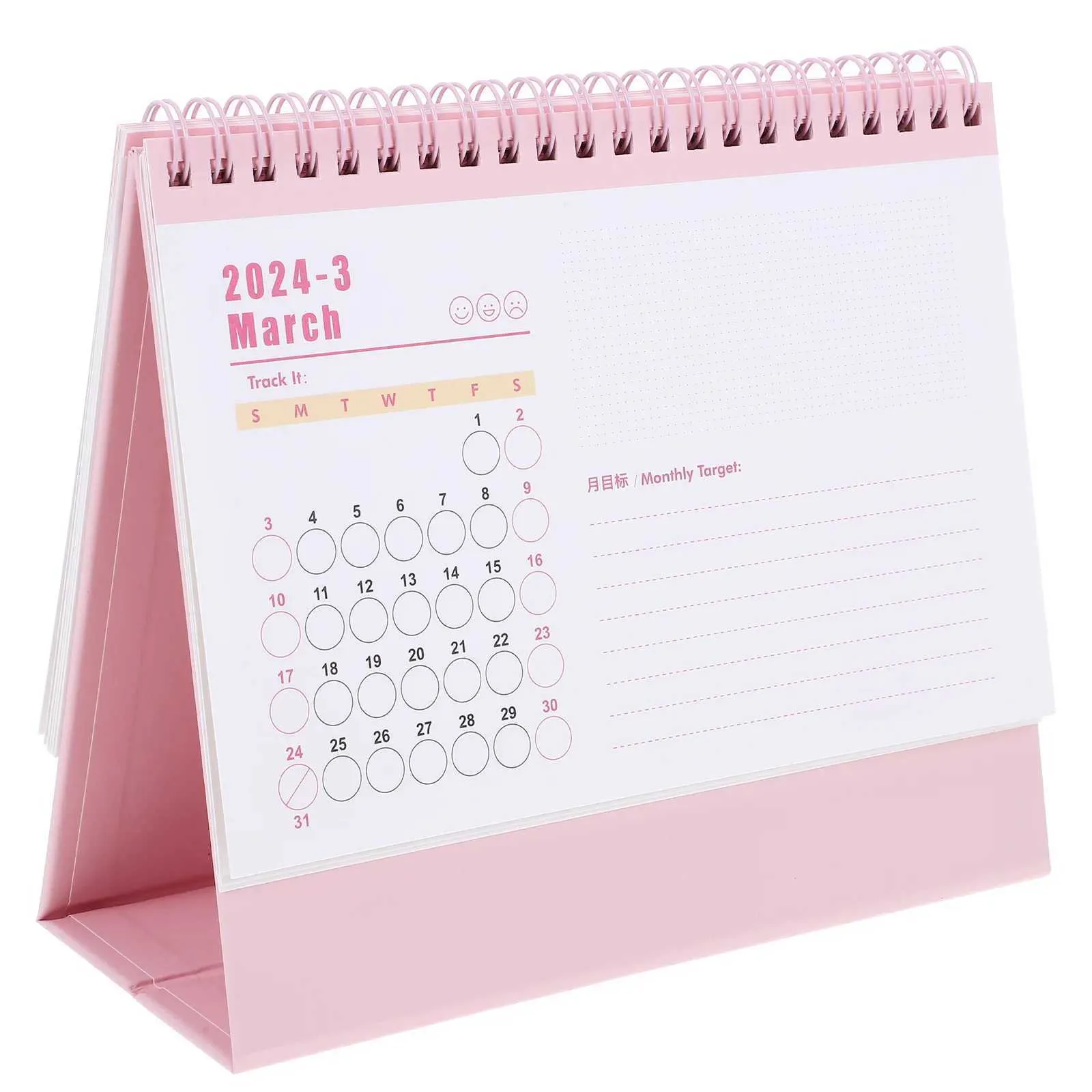 Kalendarz 2024 Kalendarz biurka wrzesień grudzień kalendarz stojący miesiące programu planistka cewki wiążące duże rządzone bloki domowe biuro różowe