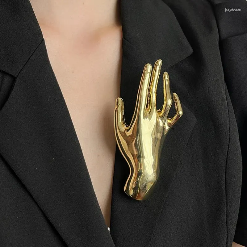 Brooches Metal Smooth Palm Hand-shaped Large Broochs For Women Men Punk Unique Creative Suit Pins Party Jewelry Accessories