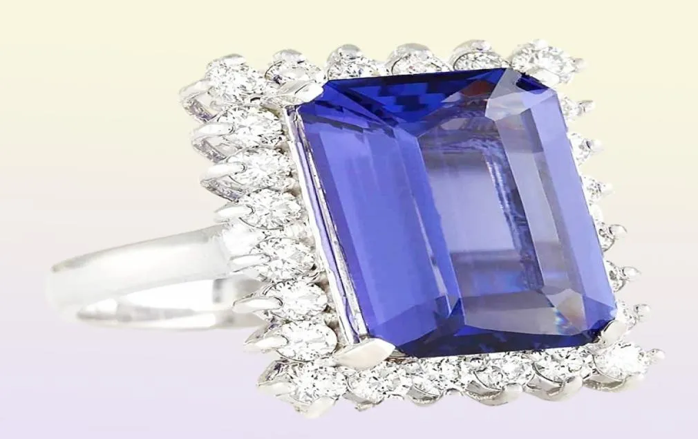 Большой темно -синий квадратный циркон каменное кольцо модные украшения серебряные хрустальные кольца для обручальных свадебных украшений L3K1164634194
