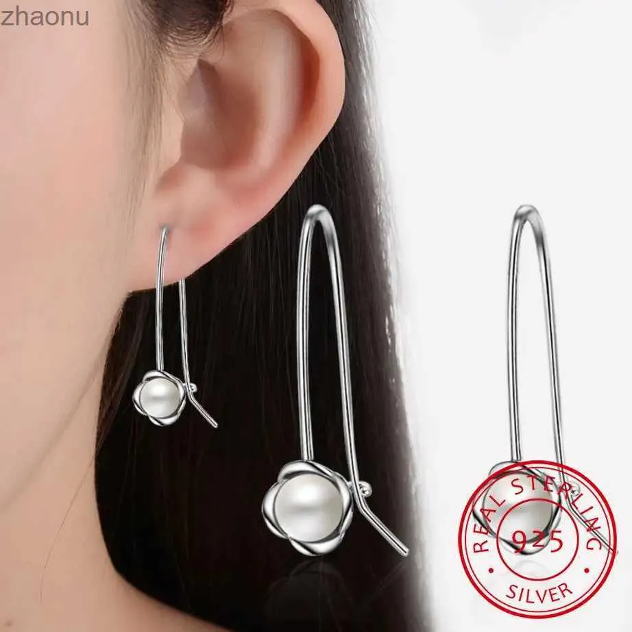 Dangle Chandelier Fashion Temperature Pearl Inlaid Earhooks 925 Sterling Silver Jewelry Womens Low Allergy Flower Gift Pendant Earrings SE314 XW