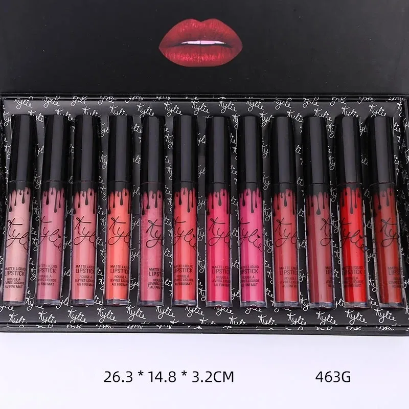 Make -up 12 stks kylie mat lip gloss set waterdichte langdurige hydraterende lippenstiftbuizen vrouwen lip tint coametisch 240507