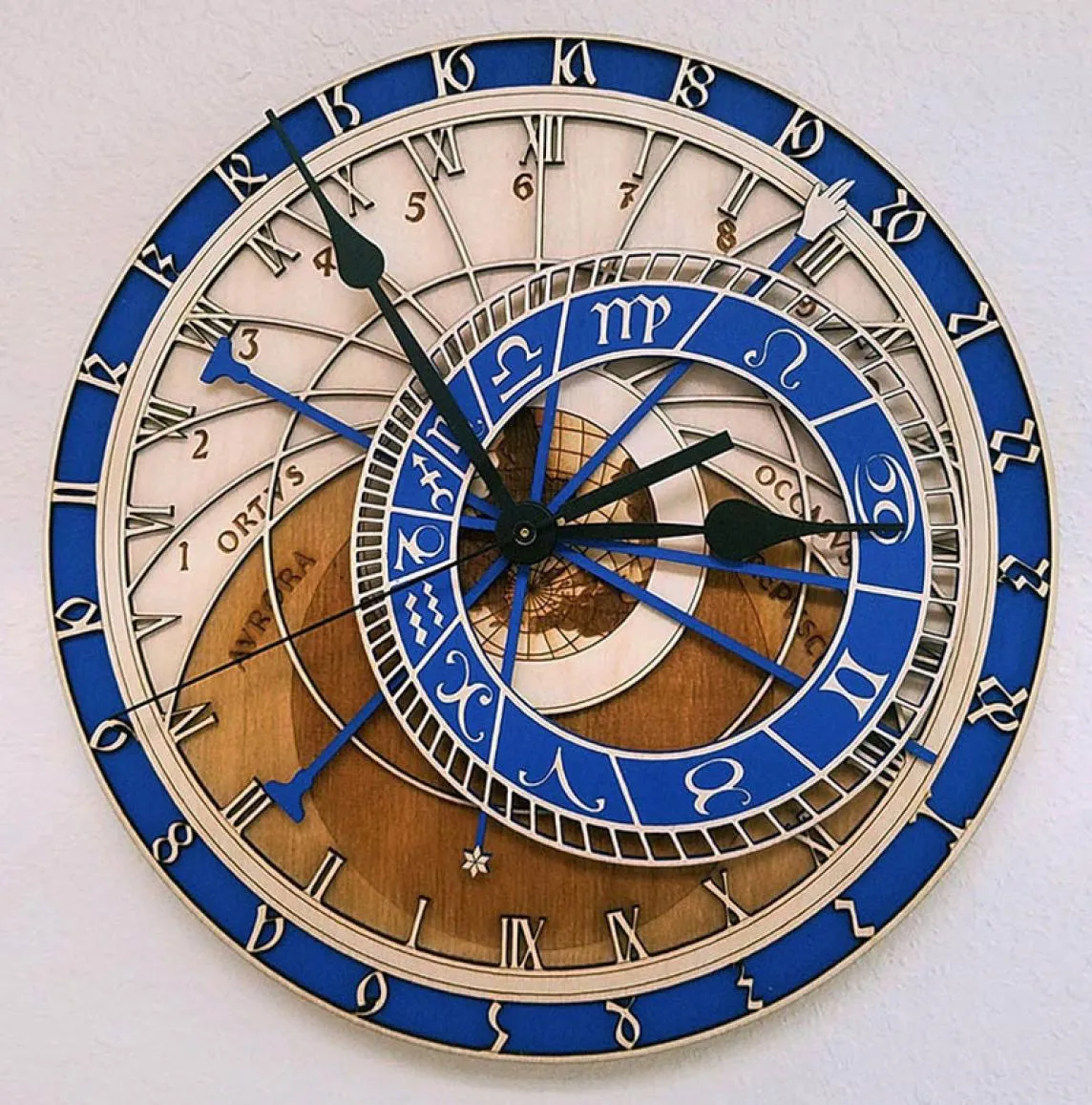 Prague astronomique en bois grand mur mur de décoration intérieure quartz horloge vintage 12 silence salon salon décoratif suspendu t3623235