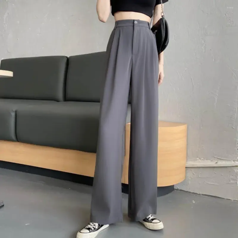 Women's Pants Casual Suit Elegant High Waist With Wide Leg Slant Pockets For Office Wear Autumn/winter