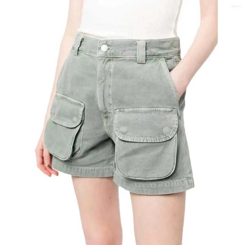 Jeans pour femmes de style américain marque militaire vert haute taille lâche accordéon de poche de travail de travail short denim pour le printemps 2024 de haute qualité