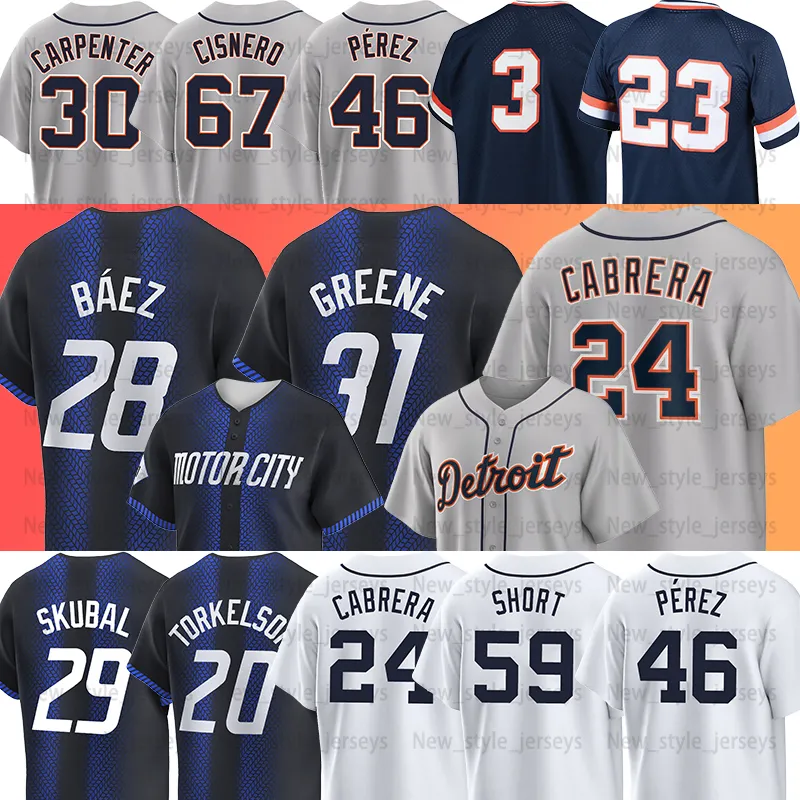 31 Maglie da baseball Riley Greene Detroit Motor Tigers City Javier Baez Miguel Cabrera Spencer Torkelson Tarik Skubal Matt Vierling Kerry Carpente Mark Canha