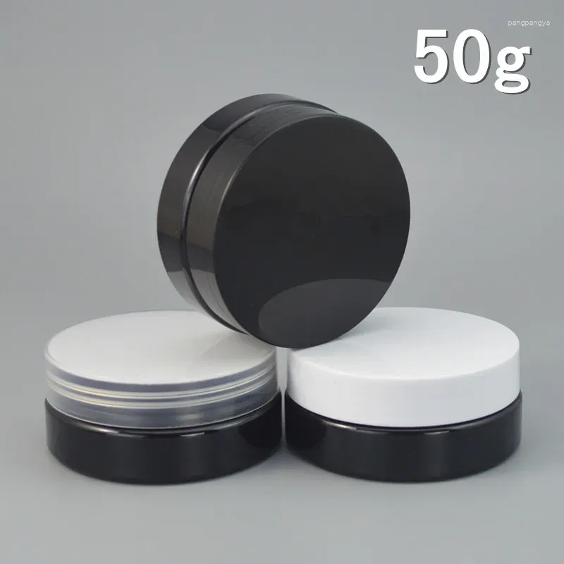 Bouteilles de rangement 50 grammes Jar Pet Black Pot Blanc Clean Cud Céd Crème Masque Essence Mlisturizer Emulsion Wax Skin Care Cosmetic Emballage