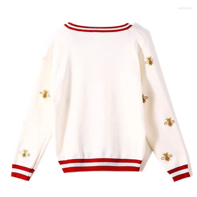 Women's Knits A Cropped Sweaters Female Bee Embroidery V Neck Single Breasted Woman Knitted Cardigan Factory Sales