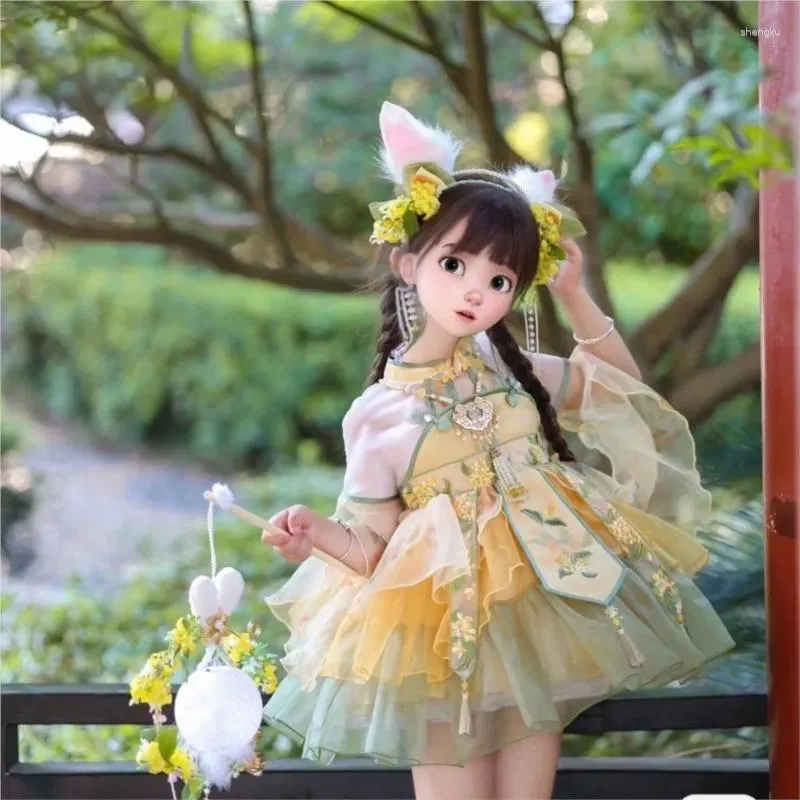 Flicka klänningar hanfu klänning flickor kinesisk forntida stil mode super odödlig prinsessa söt 2024 kostym ze439