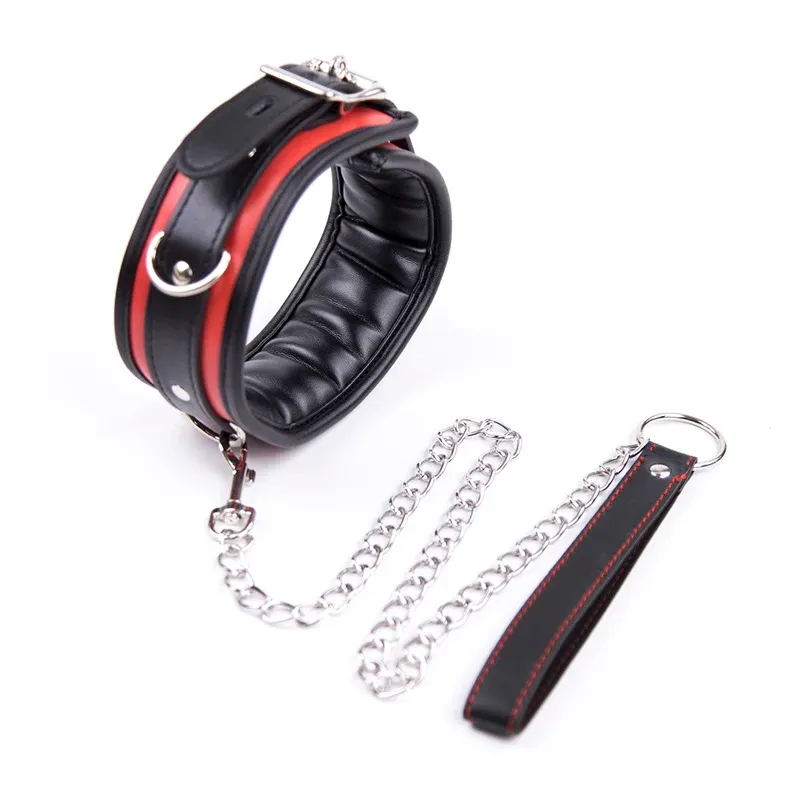 Produits Collier BDSM Cuir et chaîne de fer Sponge Remplissant BDSM Colliers d'esclaves femmes Collier de bondage Toys sexuels pour couples