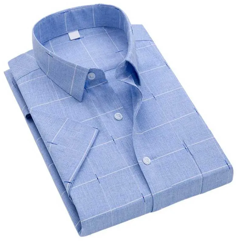 Camicie da uomo di bambù uomo camicia shor sh shor estate casual di lusso sottile ha un ufficio a quadri a quadri di abbigliamento sociale spedizione aechoice d240507