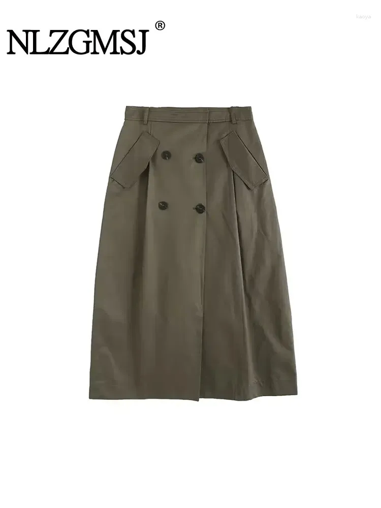 Signe Nlzgmsj 2024 Donne autunno alta galista Khaki Spalato Hem Female Fashion Street Elegant